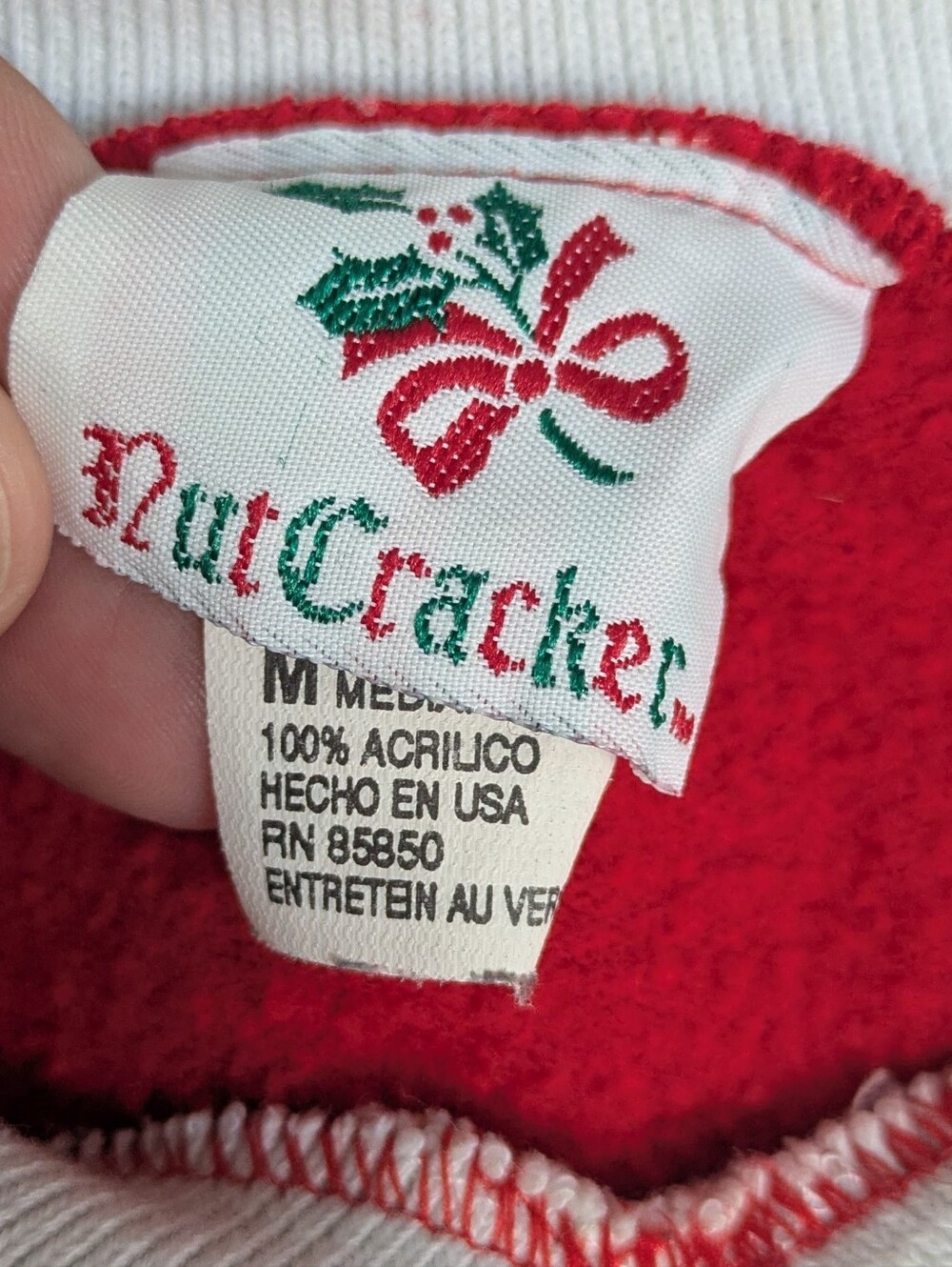 Vintage Nutcracker Red Christmas Teddy Bear Collared Grandma Sweatshirt Medium - Picture 7 of 7